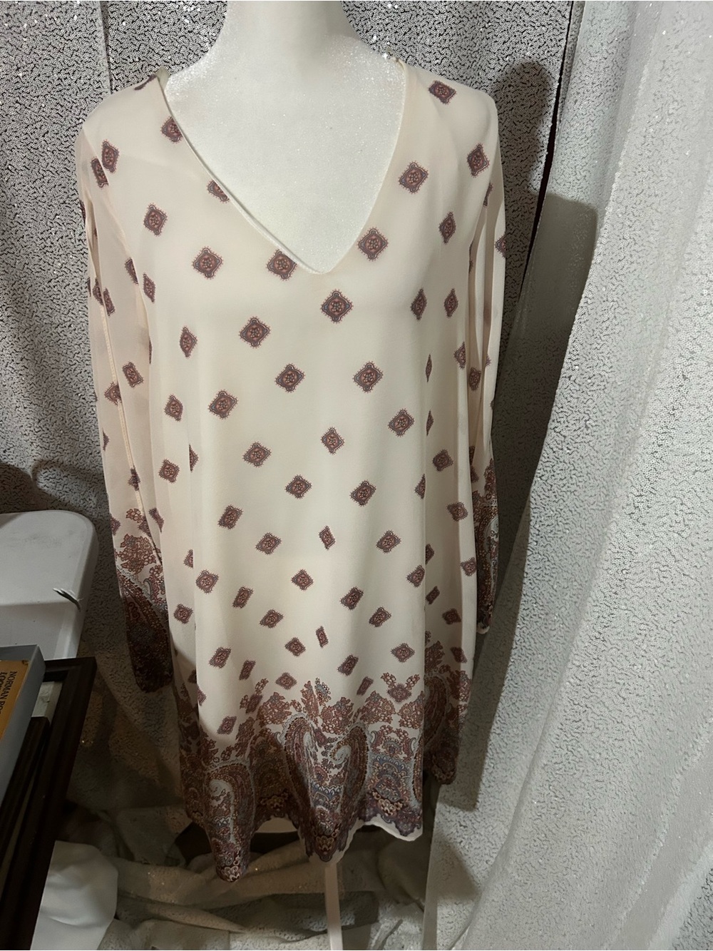 Charlotte Russe Cream dress with Brown Paisley Print